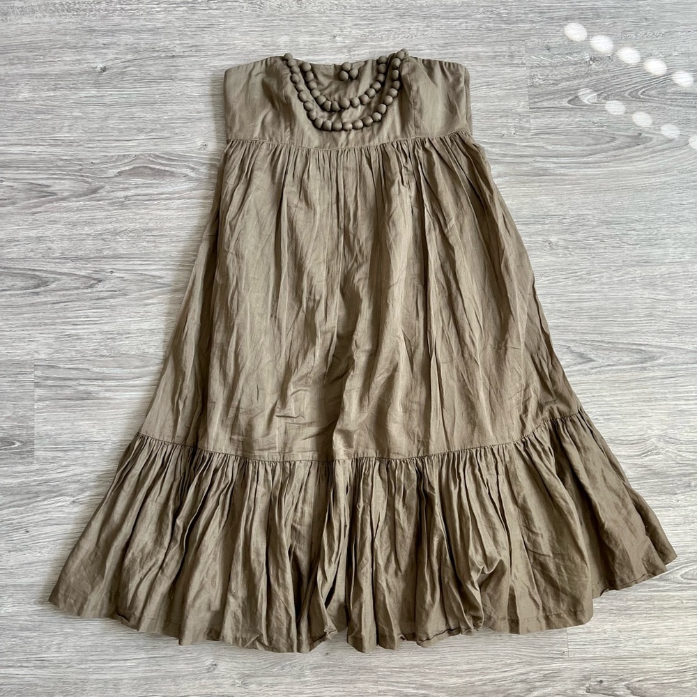 Pom Pom detail strapless dress